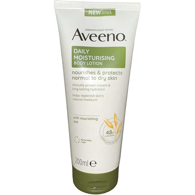 Aveeno Daily Moisturising Body Lotion (1x 200ml), Hydrating Lotion Enriched with Nourishing Colloidal Oatmeal, Gentle Body Moisturiser Suitable for Sensitive and Dry Skin